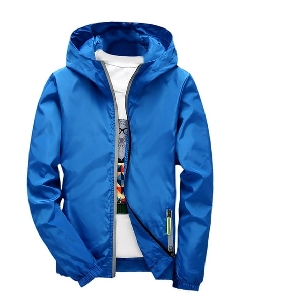 Nestiefly Men's Lightweight Waterproof Rain Jacket Hoodies,Shell Hooded Outdoor Raincoat Hiking Windbreaker jacket Royal Blue 5XL