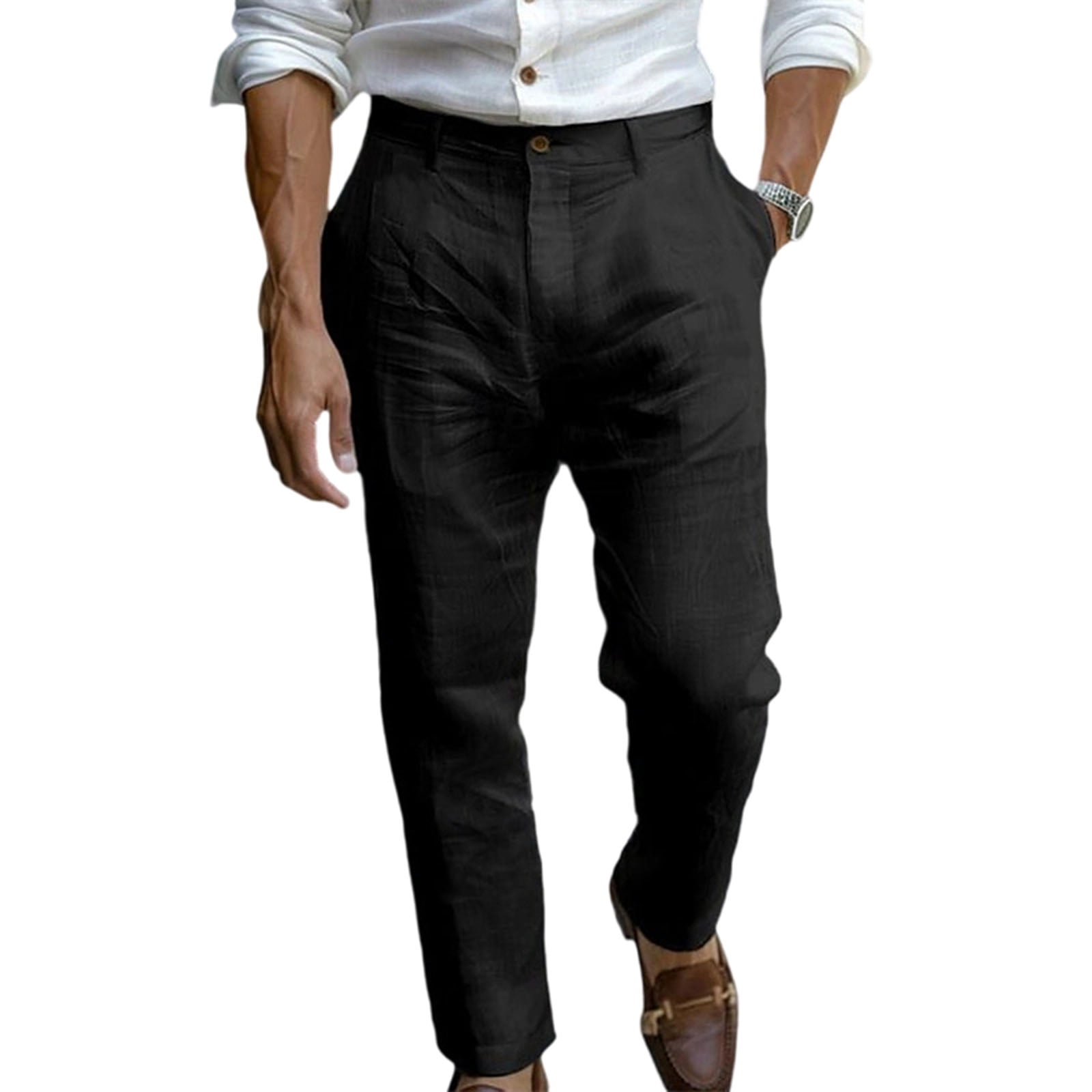 mens black linen dress pants The Easy Pant Great for Daily Men - Dark Brown Relaxed-Fit