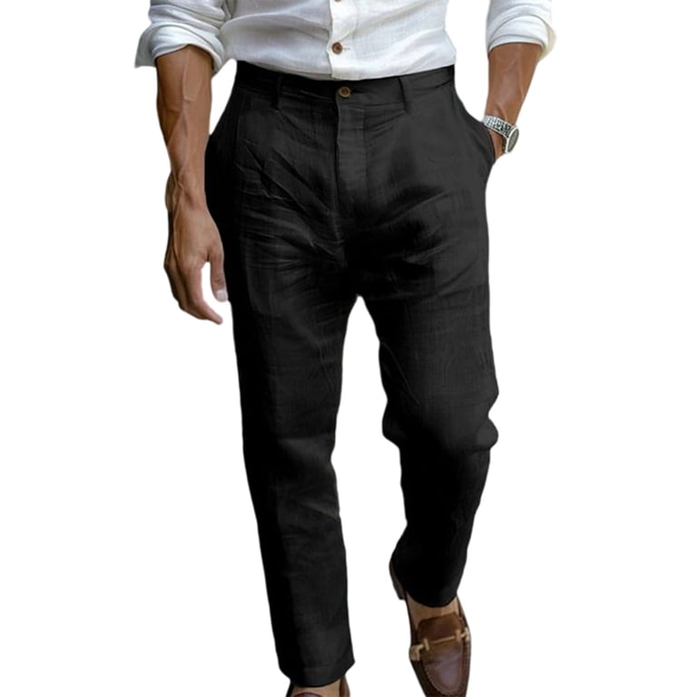 mens black linen dress pants Mmoneyake Loose Straight-Legs Pants Daily Wear Casual Pant Lightweight Trousers with Zipper and Button at Amazon Men's Clothing store with Pocket Work Pants Features Brooks Brothers Men's Classic Fit