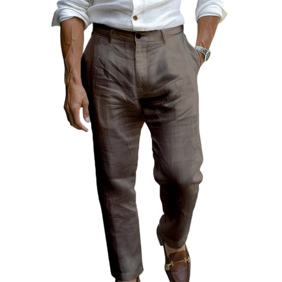 Nestiefly Men's Linen Pants Business Casual Linen Dress Pants Lightweight Straight Leg Dress Pants Summer Trousers Dark Gray 3XL