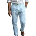 thumbnail image 1 of Nestiefly Men's Linen Pants Business Casual Linen Dress Pants Lightweight Straight Leg Dress Pants Summer Trousers Light Blue 3XL, 1 of 3