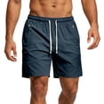 thumbnail image 1 of Nestiefly Men's Linerless Workout Elastic Waist Drawstring Shorts Quick Dry for Running Sports Athletic Gym with Zipper Pockets Dark Blue L, 1 of 6