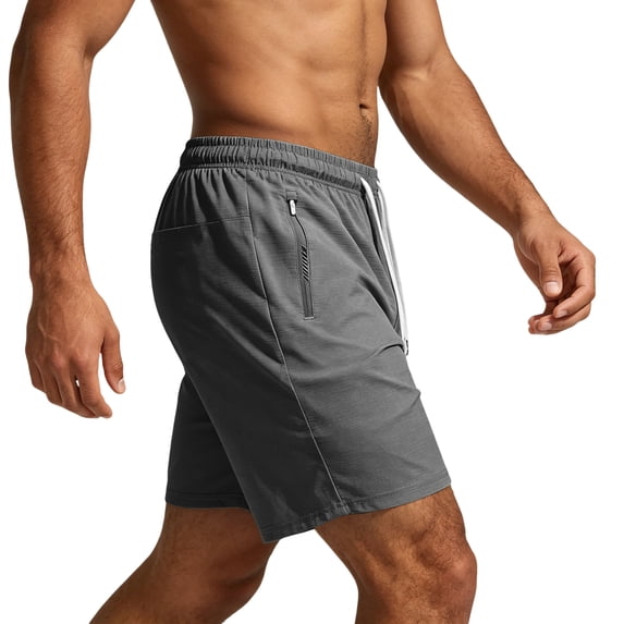 Nestiefly Men's Linerless Workout Elastic Waist Drawstring Shorts Quick Dry for Running Sports Athletic Gym with Zipper Pockets Dark Gray 3XL
