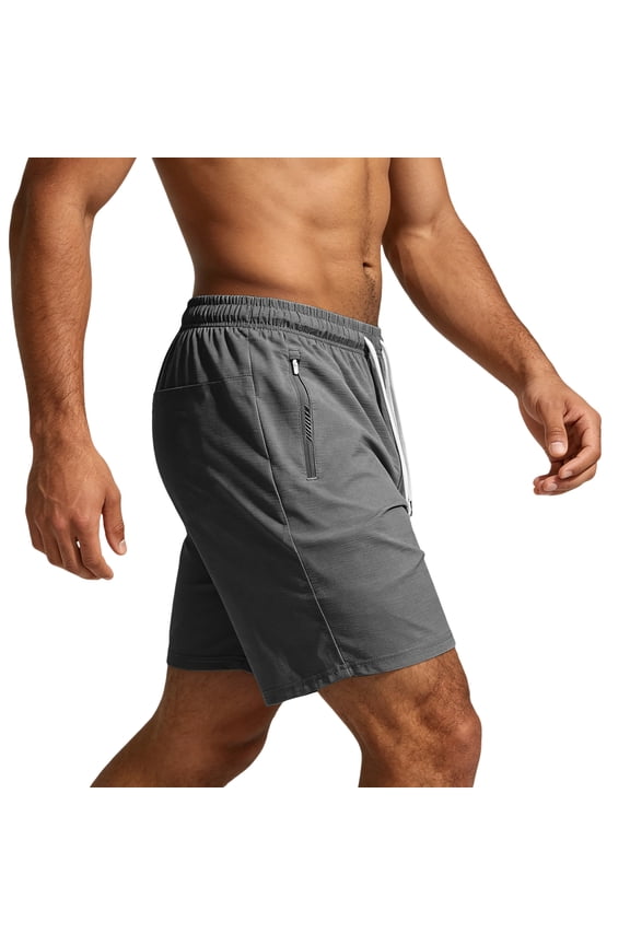 Men's Linerless Workout Elastic Waist Drawstring Shorts Quick Dry for Running Sports Athletic Gym with Zipper Pockets Dark Gray XS