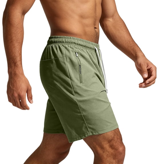 Nestiefly Men's Linerless Workout Elastic Waist Drawstring Shorts Quick Dry for Running Sports Athletic Gym with Zipper Pockets Green XS