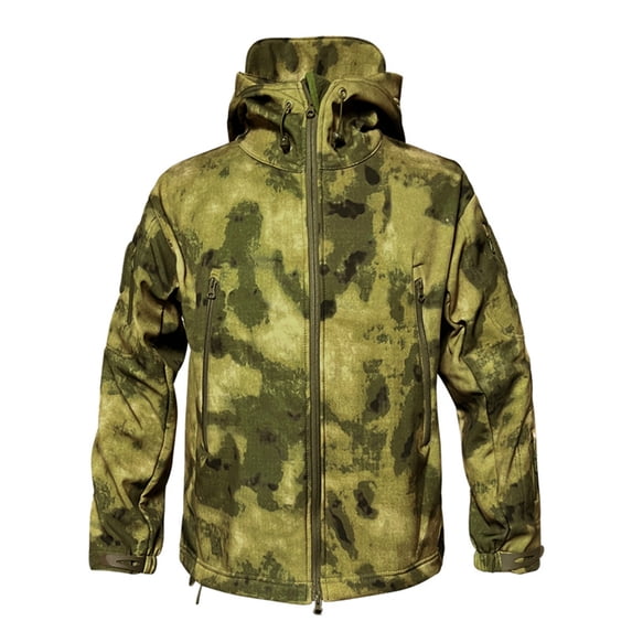 Nestiefly Men's Military Tactical Full-Zip Jackets Camouflage Softshell Fleece Fall Windbreaker Waterproof Outdoor Hooded Rain Coats 2026 Earthy Yellow 3XL