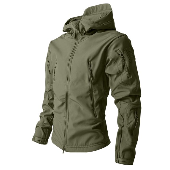 Nestiefly Men's Military Tactical Full-Zip Jackets Camouflage Softshell Fleece Fall Windbreaker Waterproof Outdoor Hooded Rain Coats 2026 Green L