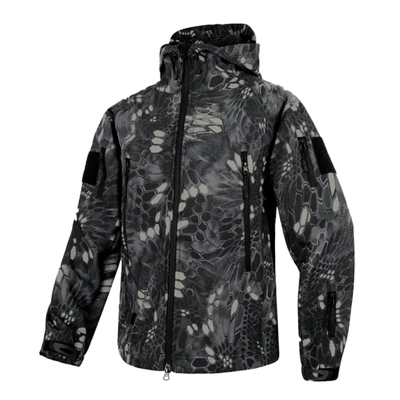 Nestiefly Men's Military Tactical Full-Zip Jackets Camouflage Softshell Fleece Fall Windbreaker Waterproof Outdoor Hooded Rain Coats 2026 Snake Pattern 4XL