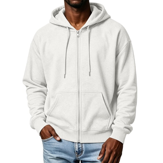 Nestiefly Men's Oversized Zip Up Relaxed Fit Hoodie Fleece Fall Long Sleeve Winter Jackets with Pockets White 3XL
