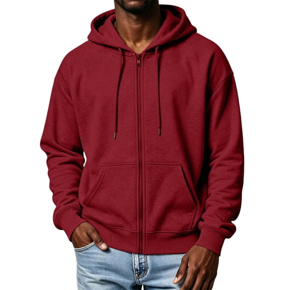 Nestiefly Men's Oversized Zip Up Relaxed Fit Hoodie Fleece Fall Long Sleeve Winter Jackets with Pockets Wine XL