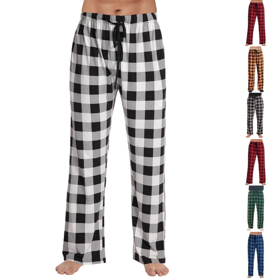 Nestiefly Men's Pajama Pants Cotton Plaid Lightweight Lounge Pants Drawstring Pj Bottoms with Pockets Gray 3XL