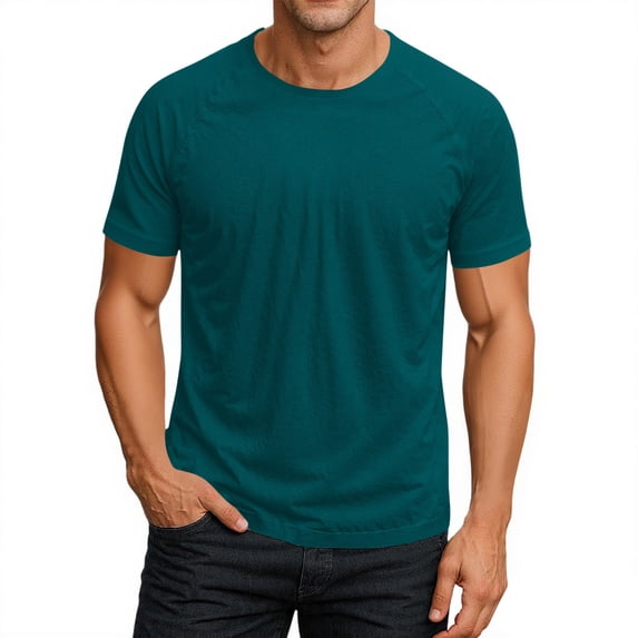 Nestiefly Men's Printed T-Shirt Raglan Sleeve Short Sleeve Summer Tennis Plain Tee Basic Crewneck Slim Fit Gym Shirts Dark Blue XL