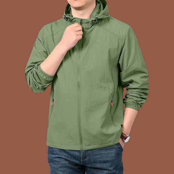 Nestiefly Men's Rain Jacket Waterproof Raincoat Lightweight Rain Shell Hood Travel Golf Hiking Cycling Zip Pockets Army Green L