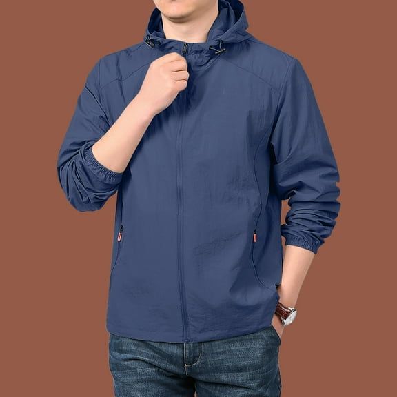 Nestiefly Men's Rain Jacket Waterproof Raincoat Lightweight Rain Shell Hood Travel Golf Hiking Cycling Zip Pockets Dark Blue M