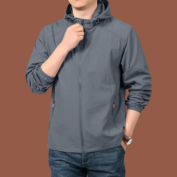 Nestiefly Men's Rain Jacket Waterproof Raincoat Lightweight Rain Shell Hood Travel Golf Hiking Cycling Zip Pockets Dark Gray M