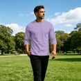 thumbnail image 1 of Nestiefly Men's Shirts 3/4 Sleeve Cotton T-Shirt Crew Neck Tees Classic Basic Casual Tops Plain Soft Shirts Purple 3XL, 1 of 8