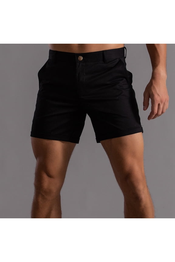 Men's Shorts 5 Inches Flat Front Lightweight Above Knee Formal Mid Thigh Shorts High Waisted Elastic Waist Roll-Up Cuff Casual Big and Tall Shorts with Pockets Black XL