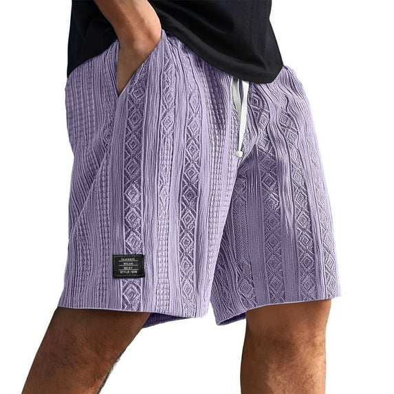 Nestiefly Men’s Shorts High Waisted Drawstring Elastic Waist Twill Sweat Shorts Jacquard Textured Above Knee Basketball Flat Front Shorts with Pockets Purple 2XL