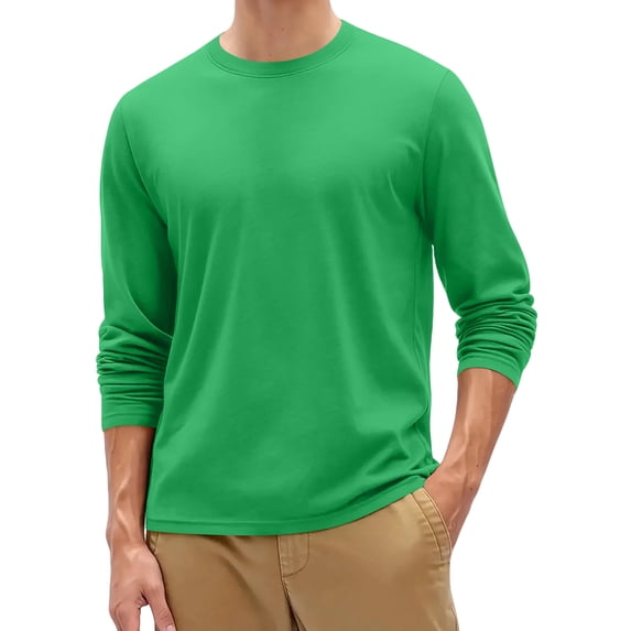 Nestiefly Men's T-Shirts Long Sleeve Cotton Crew Neck Tee Shirt | Soft Breathable Classic Tees Green XL