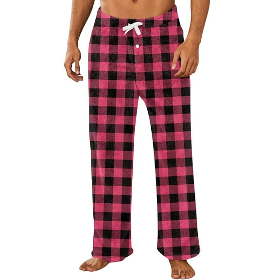 Nestiefly Men's Ultra Cozy Fleece Pajama Pants, Winter Warm Plush Lounge Sleepwear with Pockets - Thickened Soft PJ Bottoms & Button Fly Hot Pink L
