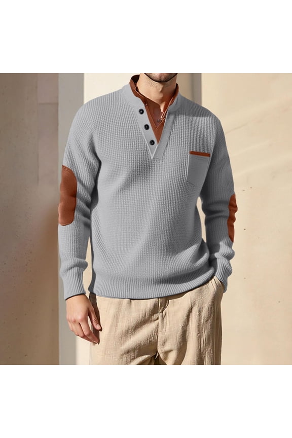 Men's Waffle Knit Sweatshirts with Pocket Casual Henley Sweater Vintage Pullover Spring Fall Fake 2 Piece Tops