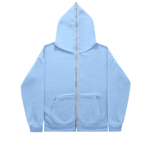Nestiefly Men's Zip Up Hooded Sweatshirt Jacket, Casual Long Sleeve Full Zip Hoodie with Pockets, Lightweight Polyester Outerwear for Daily Wear Light Blue XL