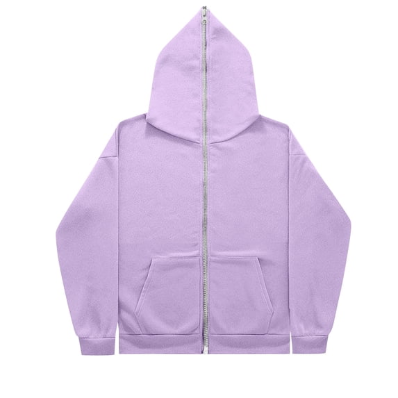Nestiefly Men's Zip Up Hooded Sweatshirt Jacket, Casual Long Sleeve Full Zip Hoodie with Pockets, Lightweight Polyester Outerwear for Daily Wear Light Purple 3XL
