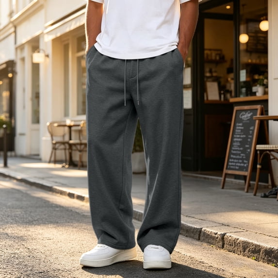 Nestiefly Mens Baggy Sweatpants Casual Straight Wide Leg Fleece Sweat Pants Athletic Workout Gym Jogger with Pockets Dark Gray 2XL