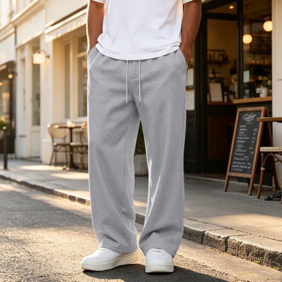 Nestiefly Mens Baggy Sweatpants Casual Straight Wide Leg Fleece Sweat Pants Athletic Workout Gym Jogger with Pockets Light Gray L