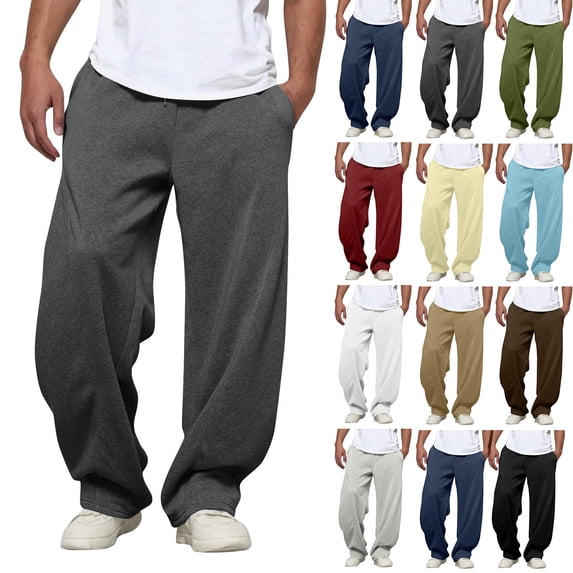 Nestiefly Mens Baggy Sweatpants Wide Leg Elastic Waist Drawstring Athletic Loose Jogger Lounge Sweat Pants with Pockets Yellow 2XL