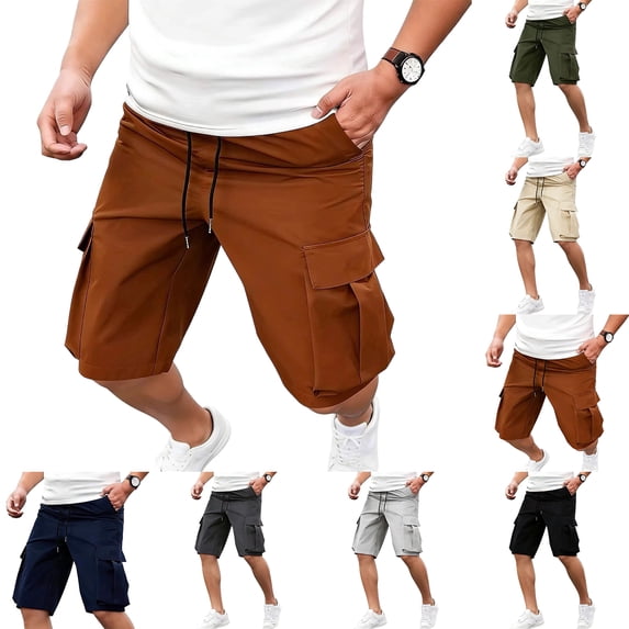 Nestiefly Mens Cargo Cotton Chino Cargo Shorts Drawstring Stretch Elastic Waist Casual Lightweight Summer Work Short with Multi Pockets Navy M