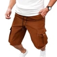 thumbnail image 1 of Nestiefly Mens Cargo Cotton Chino Shorts Elastic Waist Drawstring Casual Work Shorts Summer Hiking Traval Shorts with 4 Pockets Brown M, 1 of 3