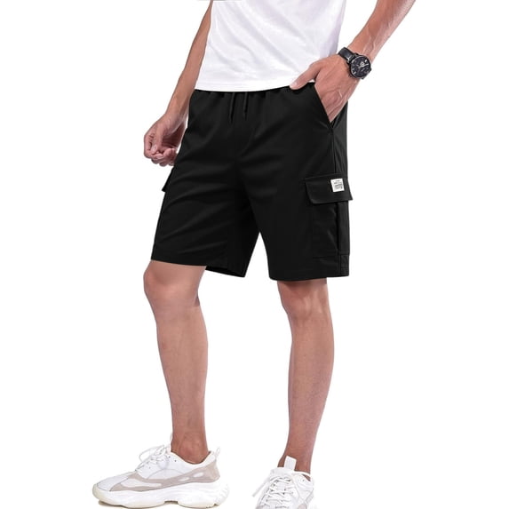 Nestiefly Mens Cargo Cotton Chino Shorts Elastic Waist Drawstring Casual Work Shorts Summer Lightweight Hiking Outdoor Shorts with Multi Pockets 2026 Black S