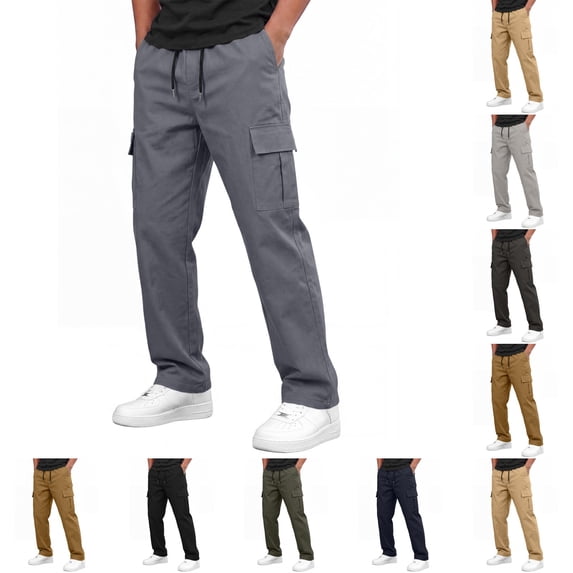 Nestiefly Mens Cargo Pants Relaxed Fit Chino Elastic Waist Multi Pocket Hiking Work Trousers Gray 4XL