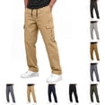 thumbnail image 1 of Nestiefly Mens Cargo Pants Relaxed Fit Chino Elastic Waist Multi Pocket Hiking Work Trousers Khaki L, 1 of 7
