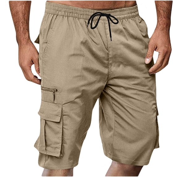Nestiefly Mens Cargo Shorts Elastic Waist Drawstring Casual Work Outdoor Short Lightweight Summer Shorts with Multi Pocket Khaki 2XL