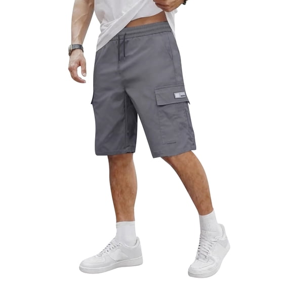 Nestiefly Mens Cargo Shorts Elastic Waist Running Hiking Bermuda Shorts Knee Length Casual Summer Clothes with Multiple Pockets Gray XL