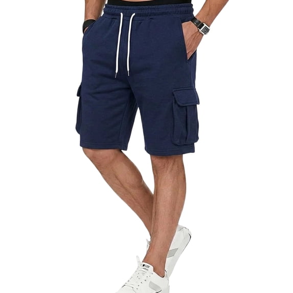 Nestiefly Mens Cargo Sweat Shorts - Casual Drawstring Elastic Waist Cotton Athletic Workout Gym Jogger Shorts with 5 Pockets Navy M