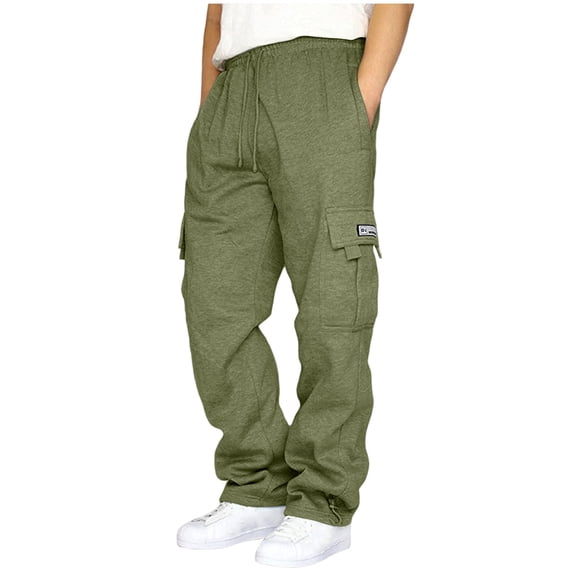 Nestiefly Mens Cargo Sweatpants Drawstring Casual Hiking Pants Joggers Athletic Trousers Cotton Loose Straight Pants for Men Army Green S