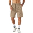 thumbnail image 1 of Nestiefly Mens Casual Sweat Cargo Cotton Shorts Drawstring Elastic Waist Athletic Workout Gym Jogger Shorts with Pockets Khaki 2XL, 1 of 3