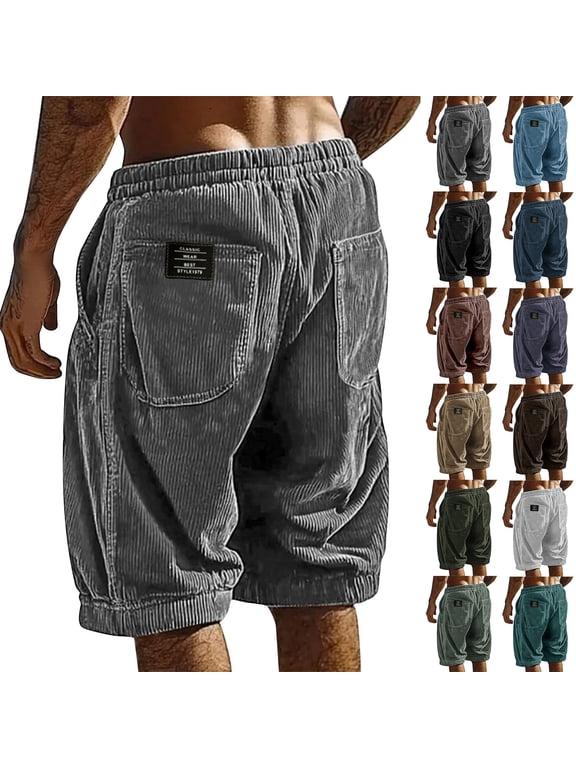 Mens Corduroy Shorts Casual Elastic Waist Drawstring Baggy Summer Beach Short with Pockets Sweatpants Gray 2XL