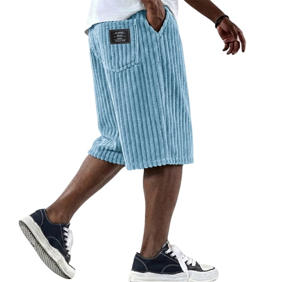 Nestiefly Mens Corduroy Shorts Casual Relaxed Fit Elastic Waist Drawstring 2026 Summer Beach Lightweight Comfort Lounge Short Light Blue M