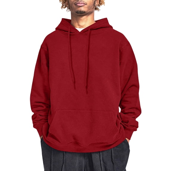 Nestiefly Mens Cotton Hooded Fashion Long Sleeve Hoodies Casual Drawstring with Pockets Pullover Sweatshirt for Men 2026 Wine 3XL