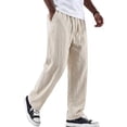 thumbnail image 1 of Nestiefly Mens Cotton Linen Pants Casual Elastic Waist Drawstring Summer Beach Pants Loose Fit Lightweight Dress Trousers 2026 Beige L, 1 of 6