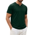 thumbnail image 1 of Nestiefly Mens Cotton Notch Neck T-Shirts Short Sleeve Button Casual Basic Tees Work Shirts Dark Green 2XL, 1 of 8
