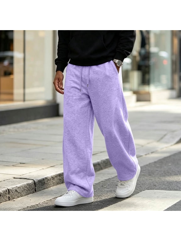 Mens Fleece Baggy Sweatpants Casual Wide Leg Pants Loose Elastic Waist Lounge Fall Sweat Pant 2026 Light Purple 3XL