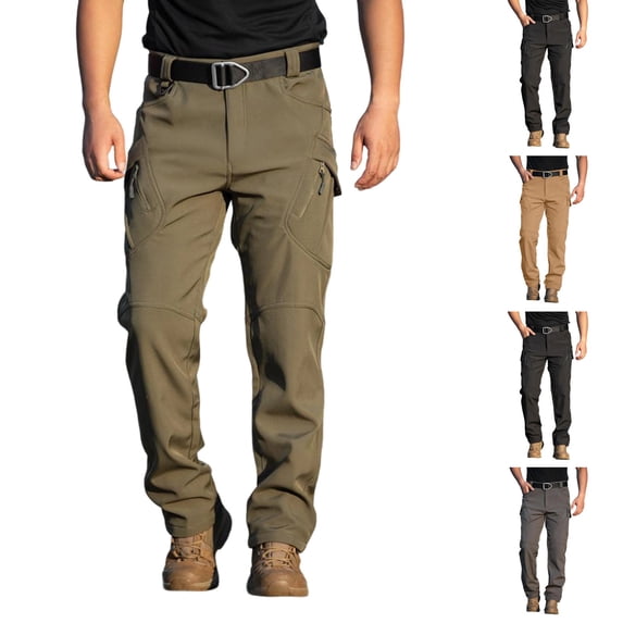 Nestiefly Mens Fleece Lined Cargo Pants Winter Snowboard Ski Waterproof Outdoor Climbing Hiking Pant Army Green L