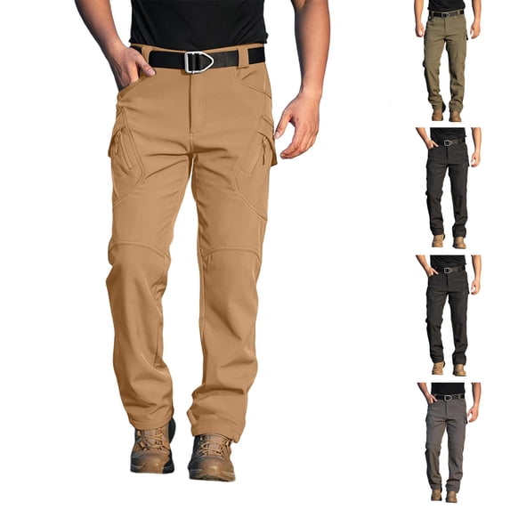 Nestiefly Mens Fleece Lined Cargo Pants Winter Snowboard Ski Waterproof Outdoor Climbing Hiking Pant Khaki XL