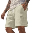 thumbnail image 1 of Nestiefly Mens Linen Cargo Shorts Summer Casual Loose Elastic Waist Drawstring Lightweight Beach Vacation Shorts with Pockets Beige M, 1 of 9