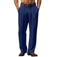 thumbnail image 1 of Nestiefly Mens Linen Casual Dress Pants Old Wide Leg Baggy Pleated Slacks Elastic Waist Work Vacation Trousers Navy 2XL, 1 of 7